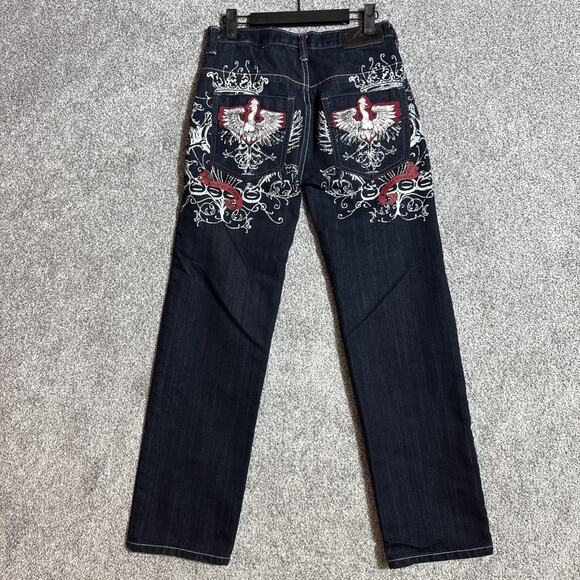 Y2K Inspired Jeans Women Size 14 Mallgoth Bootcut Rock Tattoo Grunge Embroidered - Picture 6 of 11